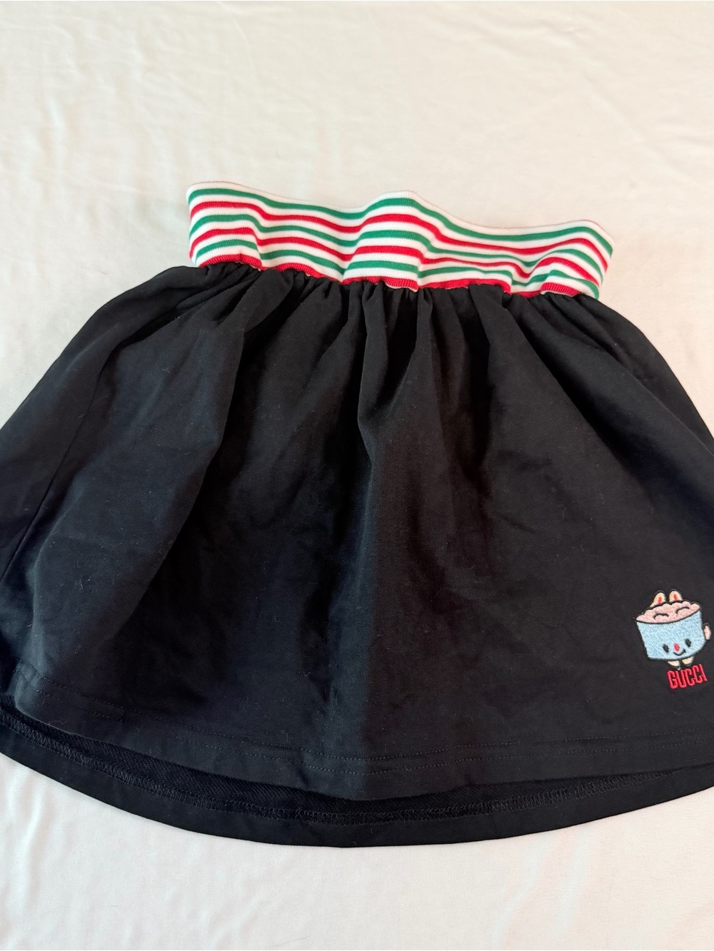 Girls Pleated Skirt Stripe Waistband Black Size M Cute Graphic